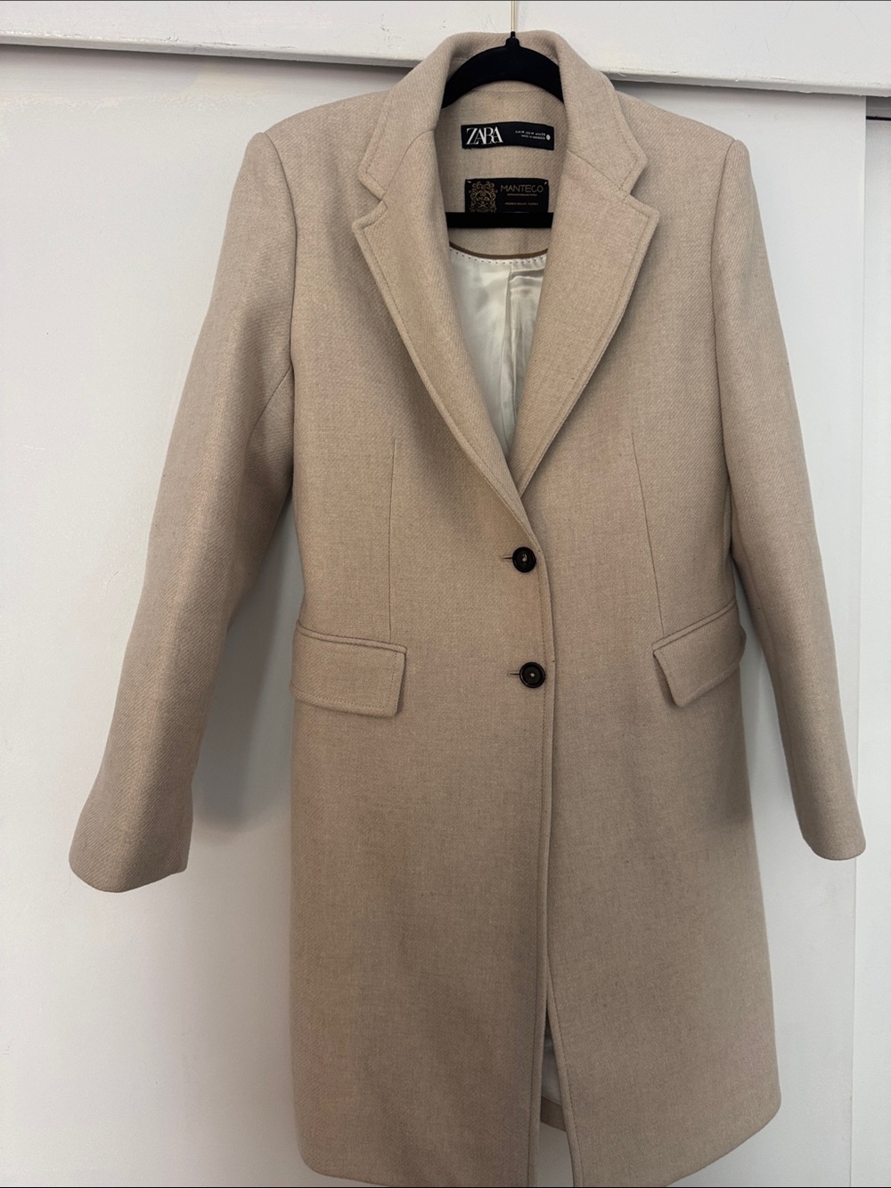 ZARA Beige Single-Breasted Wool-Blend Trench Coat